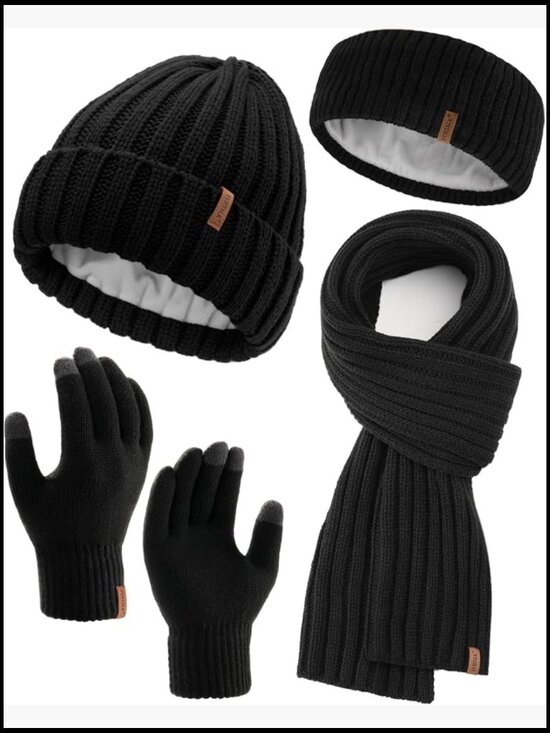 Winter Beanie Hat Scarf Glove Set Fleece Lined Double Layer Knit Touchscreen main image 4